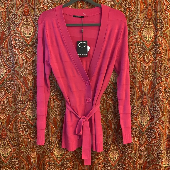 Cyrus Sweaters - NWT CYRUS Pink Cardigan Sweater Belted Large